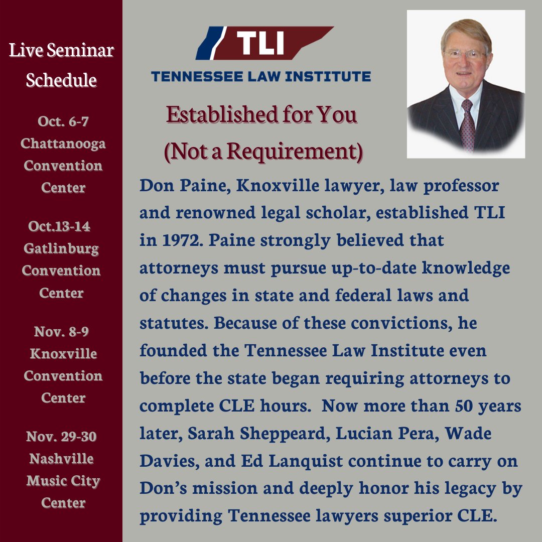 tnlawinstitute's tweet photo. Now in its 51st year, the #TLI Annual Review has the largest attendance of any #CLE program in Tennessee.   

Save your seat today at https://t.co/WKpGQ3PUU7 or by calling 800-827-6716. https://t.co/UOcAjXgIyj