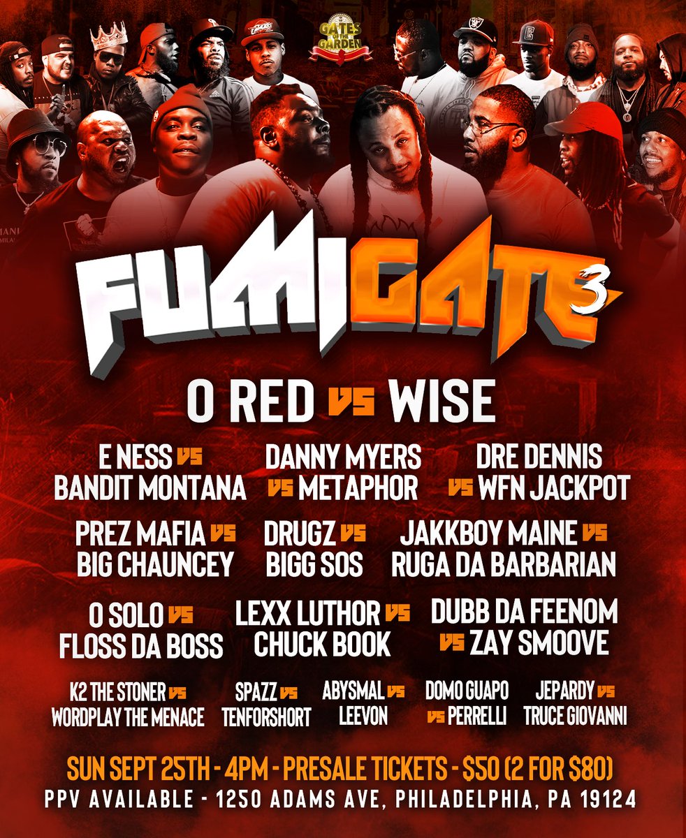 iAmDreDennis's tweet image. Gates of the Garden Presents 🌹

FUMIGATE 3 😷🤒🤧

September 25th in PHILLY! 🔥🔥🔥

PRESALE TICKETS &amp;amp; PPV AVAILABLE NOW!