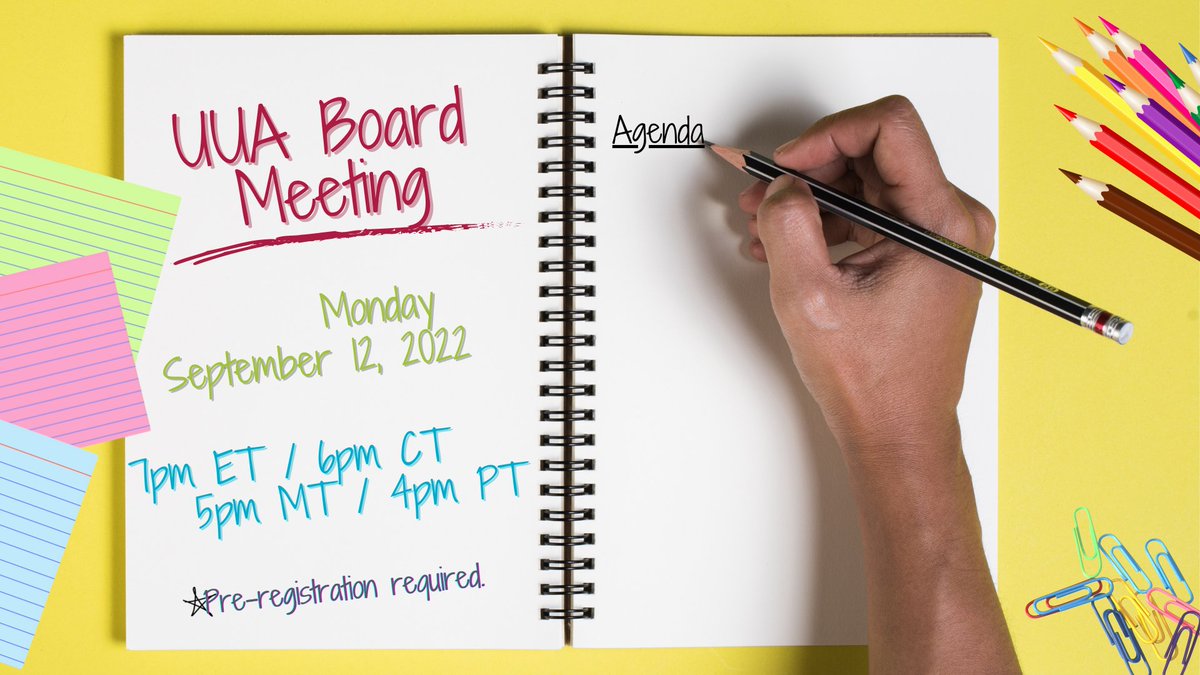 uua_board's tweet photo. Join your UUA Board of Trustees at its Monday, September 12, 2022 meeting!

PRE-REGISTRATION IS REQUIRED.

(Registration link in bio.) https://t.co/3yzUyGs52z