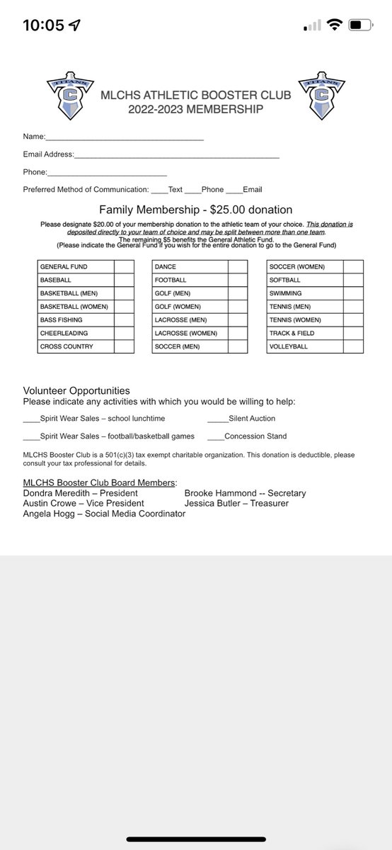 Don’t forget only $25 to sign up to a part of boosters!  $20 from your membership goes to the sport of your choice! 
Cash, Venmo accepted MLCHS-Boosters
