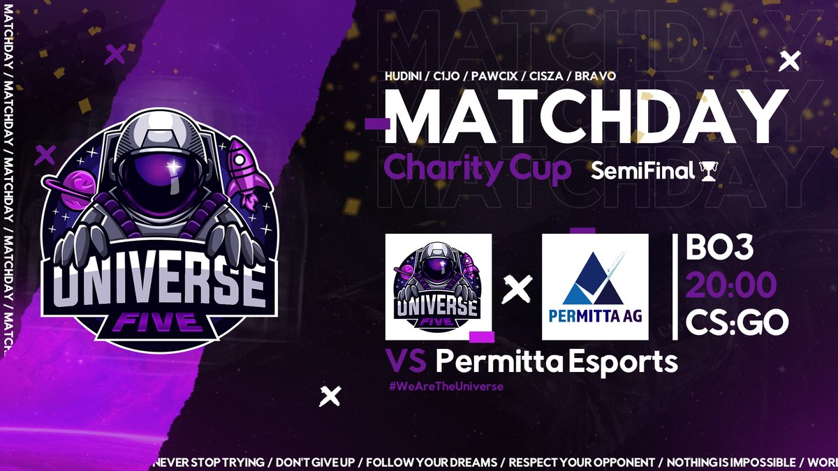 universe_five's tweet photo. ๐ฎ DZIEล MECZOWY Universe Five! ๐ช๐ฃ
๐ Charity Cup - Pรณลfinaล ๐ (DRUGA DATA)
โฐ Godzina 20:00
๐ @Permittaesports
๐ฌ BO3
๐ป https://t.co/eVCeGnjnIV
๐ #WeAreTheUniverse #csgo #esport #charity #cup #semifinal #almostfinal https://t.co/PGbqo6hV6e
