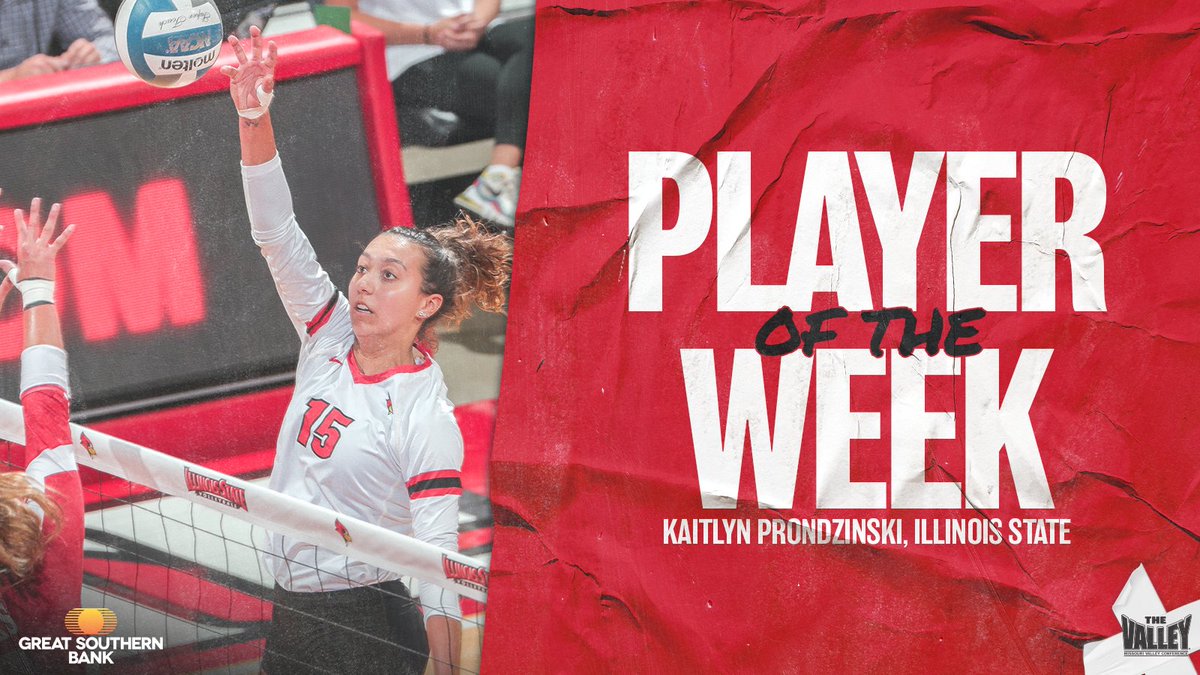 MVCsports's tweet photo. Player of the Week ⫸ Kaitlyn Prondzinski, @RedbirdVB

▪️  Had 48 kills (4.00 per set) en route to be named the Redbird Classic MVP. 
▪️  Hit .407 on the weekend while getting a career-high 21 kills vs. Oral Roberts.  

Great Southern Bank | #TheValleyRunsDeep https://t.co/0J5N9BH74c
