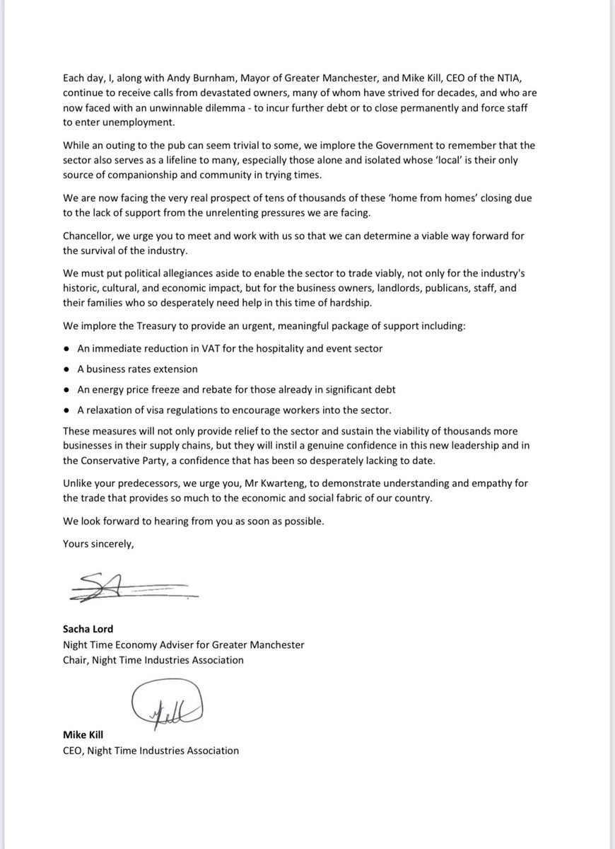 I welcome the appointment of the new Chancellor @KwasiKwarteng, both as the Night Time Economy Adviser for Greater Manchester and Chair of the NTIA @wearethentia.

I look forward to engaging both with him and his team to hopefully steady and rebuild Hospitality.