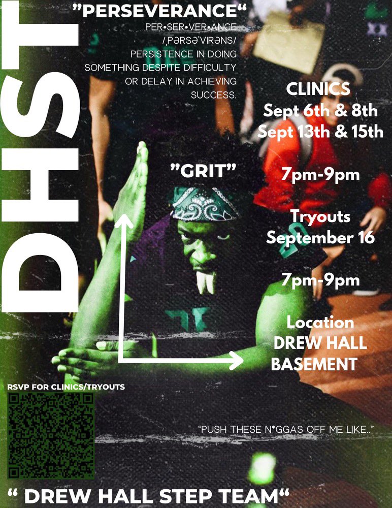 DHST__'s tweet photo. Reminder that clinics start tonight @ 7pm and last through 9pm. Bring water, athletic wear, and a mask. QR Code is provided to RSVP for clinics and the tryout on Friday, September 16th! #HU26 https://t.co/Rew64iZ2c0