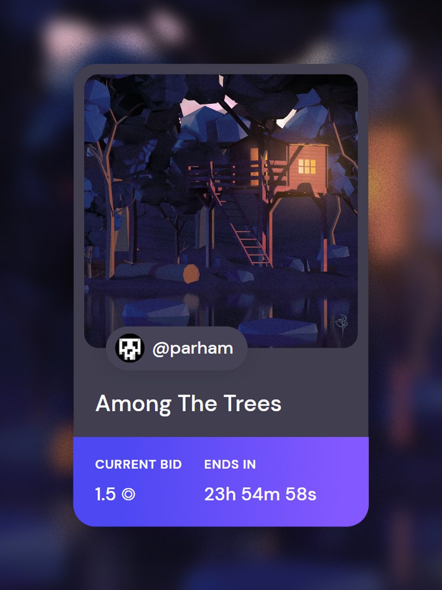Thank you so much again, <a href="/alohacowboysol/">Alohacowboy</a> , for bidding as soon as I list this piece =))🤍🖤
🖇️formfunction.xyz/@parham/gDGugP…
"Among The Trees" | <a href="/formfunction/">Formfunction</a> | 24h Auction | 1/1 Ed
#SolanaNFT #NFTCommumity #lowpoly #treehouse #nftart #NFTartist #SOL
