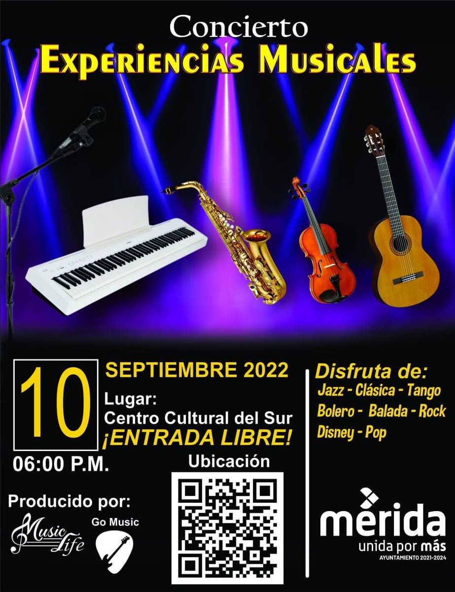MeridaCultura1's tweet photo. El Centro Cultural del Sur suma a su oferta diferentes propuestas para llevar momentos de convivencia.
¡Son actividades gratuitas!
En el @AyuntaMerida continuamos fomentando actividades artísticas y culturales para todas y todos. #Cine #ExperienciasMusicales #CCSur
@RenanBarrera https://t.co/9EsQ7bQRmb
