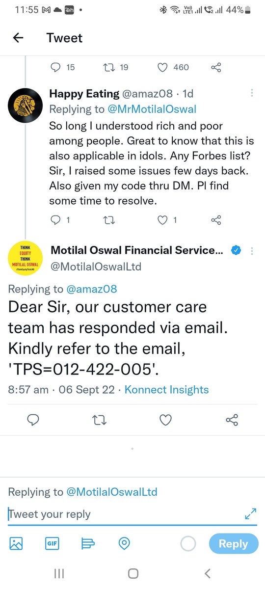 amaz08's tweet photo. @MrMotilalOswal Good morning! Again same tweet from your team. They are referring to your mail dated 30th Aug. My escalation tweet is dated 1st sep. I hv not received answers to my specific qs. https://t.co/K0Bbpm2tM6