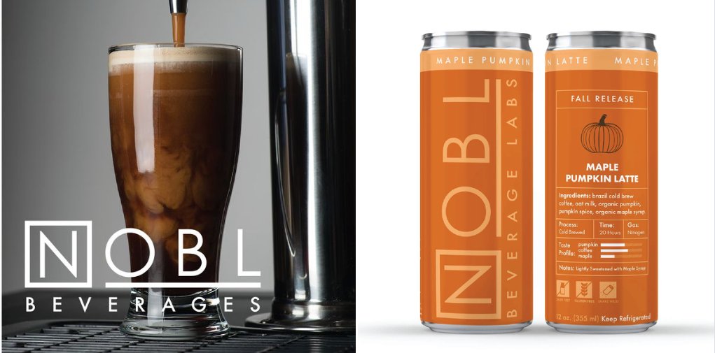 UNHDining's tweet photo. Join us TODAY for a SAMPLING EVENT! 😋  NOBL Beverages will be at #unioncourt in the MUB from 11:30am-1:00pm giving out delicious samples including Pumpkin Oat Milk Latte 🎃 Nobl serves cold brew coffee ☕ &amp; kombucha. Come on by! https://t.co/SQ2tj14AVi