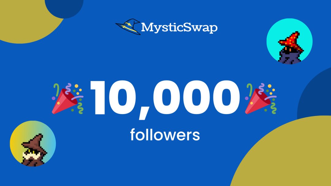 MysticSwap's tweet photo. Thank You For 10,000 Followers WIZZIES! 🥳🧙‍♂️

We are seeing insane growth right now and are so excited for mint! 😊

In celebration, we will be giving away 5 Myst List spots on this tweet. 📜🪄

Just Like, RT, &amp; Tag 3 Frens 👀🤪

Pre-Mint Raffle: https://t.co/TLwYzAXwiY https://t.co/OO8QeIhPNC