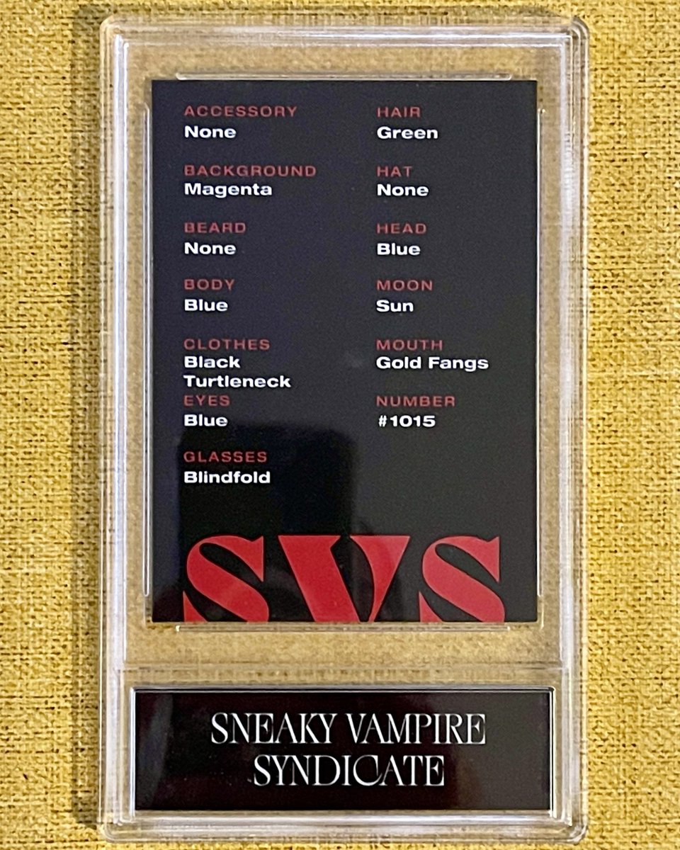ManuLionCrypto's tweet photo. Gm with my very first @NiftySlabs that has arrived today.
Very glad to have this gift thanks to my perfect pair coffin from @SVSNFT ! ๐
#svsnft #onlyfangs #goldfangs https://t.co/ntPgqCqtXQ