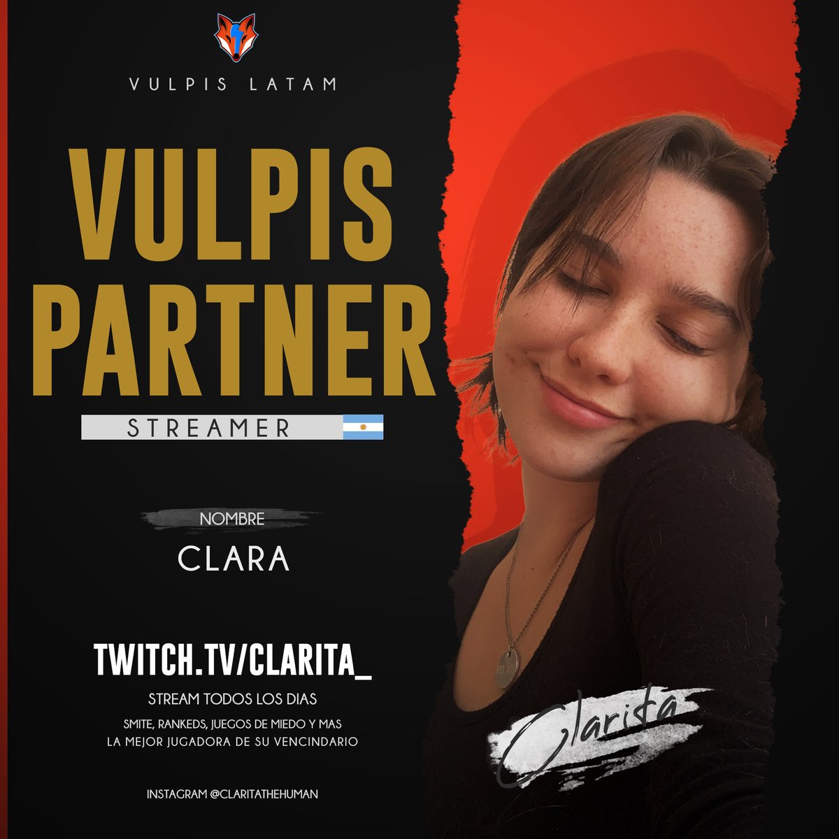 VulpisLatam's tweet photo. 📢 Presentación │ #VulpisPartner 🇦🇷

Ella es relativamente nueva en Twitch, pero tiene las metas claras y un carisma que marca la diferencia.

Experta en Rankeds, en sustos y despedidas cute con sus viewers 

🟪 https://t.co/2czjTBeEtt 
🟨 https://t.co/uVMsg0hN2G https://t.co/JHRGDSXlsO