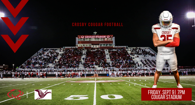 Crosby ISD (@CrosbyISD) on Twitter photo 2022-09-06 21:37:00 District play begins this Friday, 9/9. Crosby vs. Baytown Lee. 7pm at Cougar Stadium. Pre-Sale 🔗: vancoevents.com/us/events/land… General Admission (after 12pm on Friday) 🔗: vancoevents.com/us/events/land… @Texan_Live Stream 🔗: texanlive.com/video/63110dc3… @crosby_fb @CrosbyHigh #BetterTogether District play begins this Friday, 9/9. Crosby vs. Baytown Lee. 7pm at Cougar Stadium. Pre-Sale 🔗: vancoevents.com/us/events/land… General Admission (after 12pm on Friday) 🔗: vancoevents.com/us/events/land… @Texan_Live Stream 🔗: texanlive.com/video/63110dc3… @crosby_fb @CrosbyHigh #BetterTogether