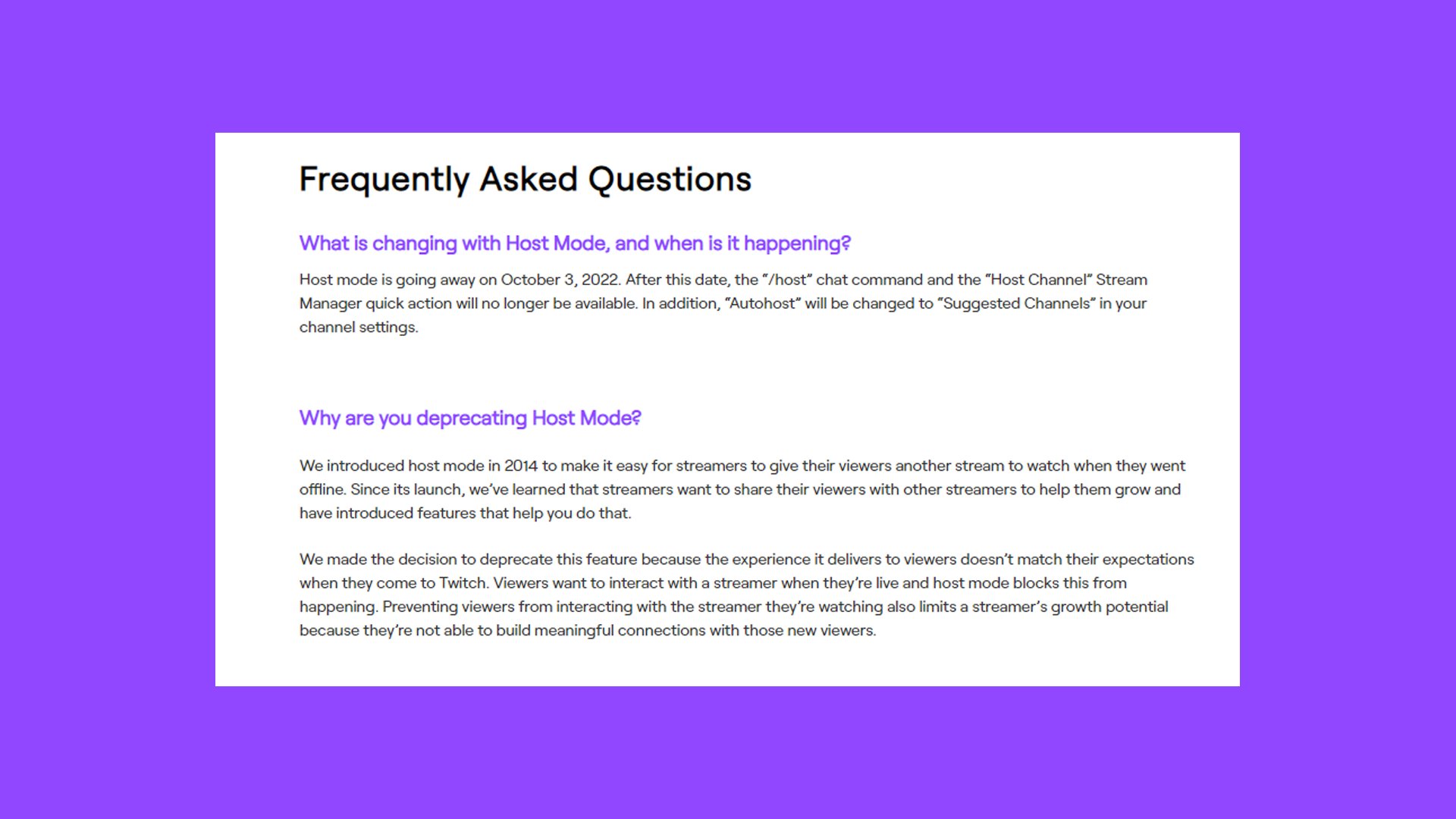 Dexerto Twitch Is Removing Host Mode Starting October 3rd T Co Ti37pmr8yf Twitter