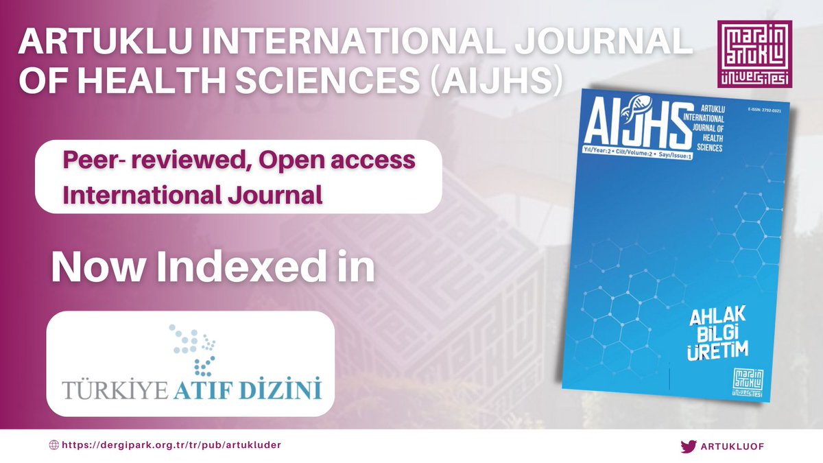 artukluhealth's tweet photo. Dergimiz, Türkiye Atıf Dizininde taranmak üzere kabul edilmiştir. Dergimizin başarışına katkı sunan başta Sayın Rektörümüz @ibrahimozcosar, Baş Editörümüz @AhmetButun3, Editör Kurulumuza, hakemlere, yazarlara ve okuyuculara içten teşekkürlerimizi sunarız.
@feridunbilginn https://t.co/F8u6AUzxXQ