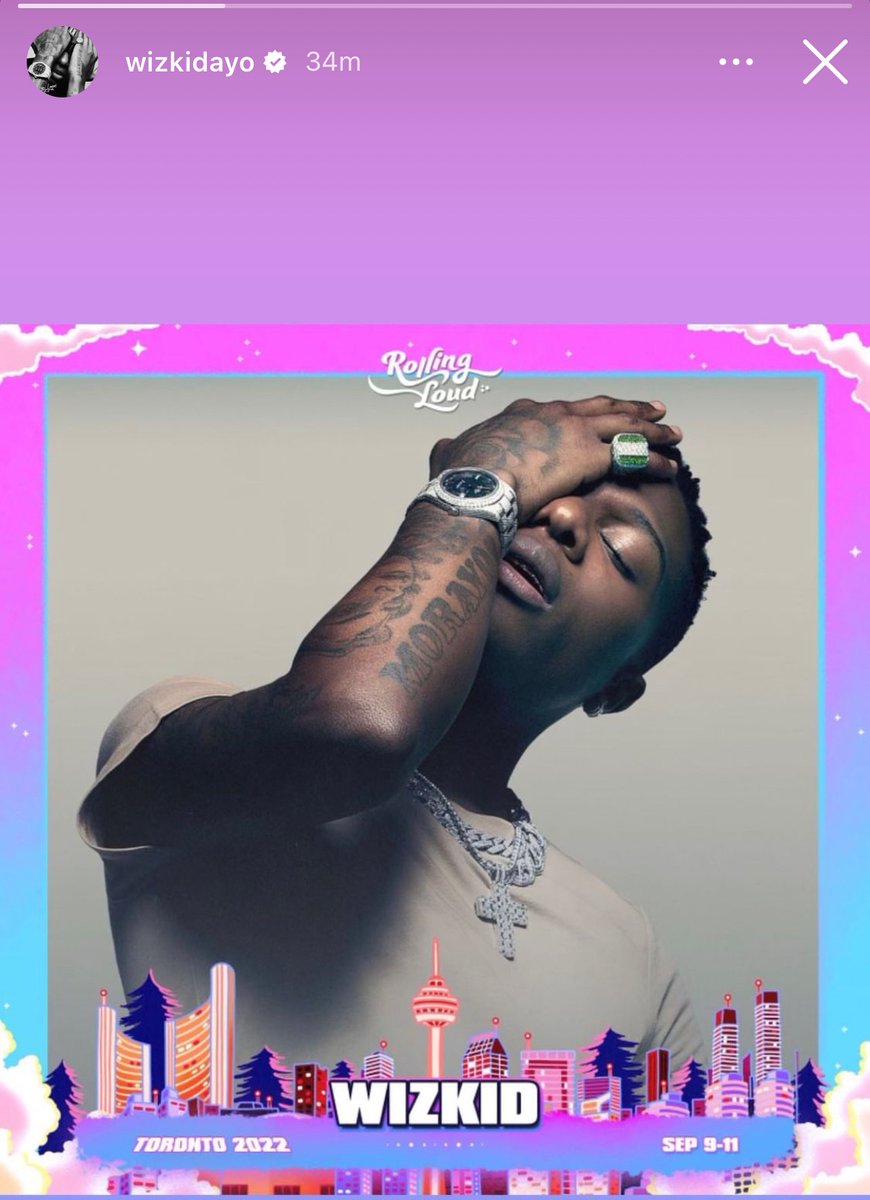 WizkidGallery's tweet photo. Rolling Loud (Sept 11) 🇨🇦 

6/9 | Via @wizkidayo Instagram Story: https://t.co/NkAyZ9bIbL