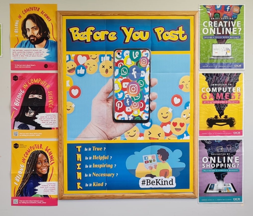 MrsVFosterCS's tweet image. Room 41 at @HumphreyPerkins now has updated displays courtesy of Mr Foster and the amazing posters he has created! Diversity posters provided by @IsaacCompSci and @IoCoding and Career posters from @OCR_ICT
#teachingcomputing #teachingimedia #classroomdisplays #computingdisplays