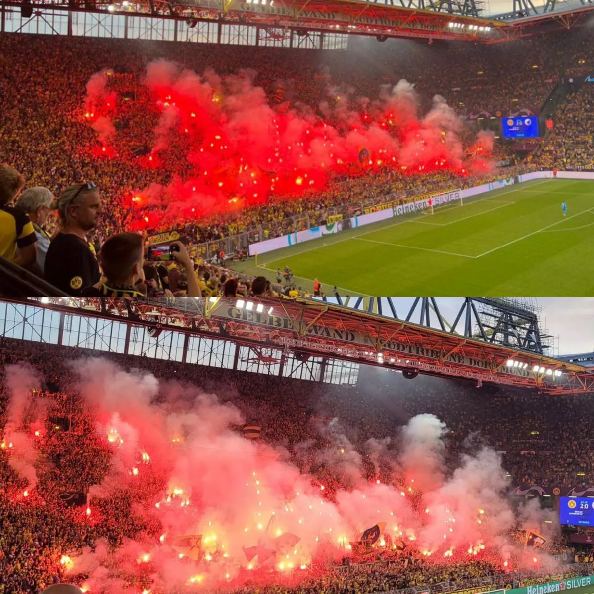 Dirdam2's tweet photo. Voy a hacer un pequeño hilo con imágenes de esta jornada de las competiciones europeas... Así podremos comparar el colorido de las mismas con las gradas españolas y que no nos vendan la moto...

Comenzamos con el muro amarillo de Dortmund, en este caso un poco más rojizo... https://t.co/MN5nE2JYPH