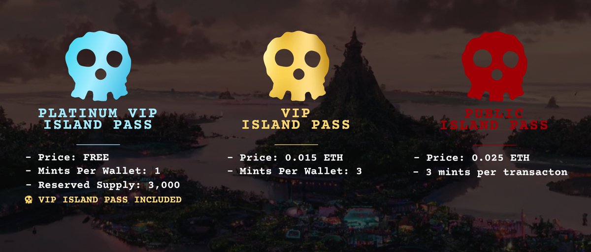 🎟️ISLAND PASSES🎟️

🔵 Platinum VIP: Your Island expenses are covered and VIP access is included.
🟡 VIP: Exclusive group that has a small fare to get onto the island.
🔴 Public: Island fare required.

Premint for PLATINUM VIP
RT/LIKE/TAG for WL
premint.xyz/the-cannibals-…