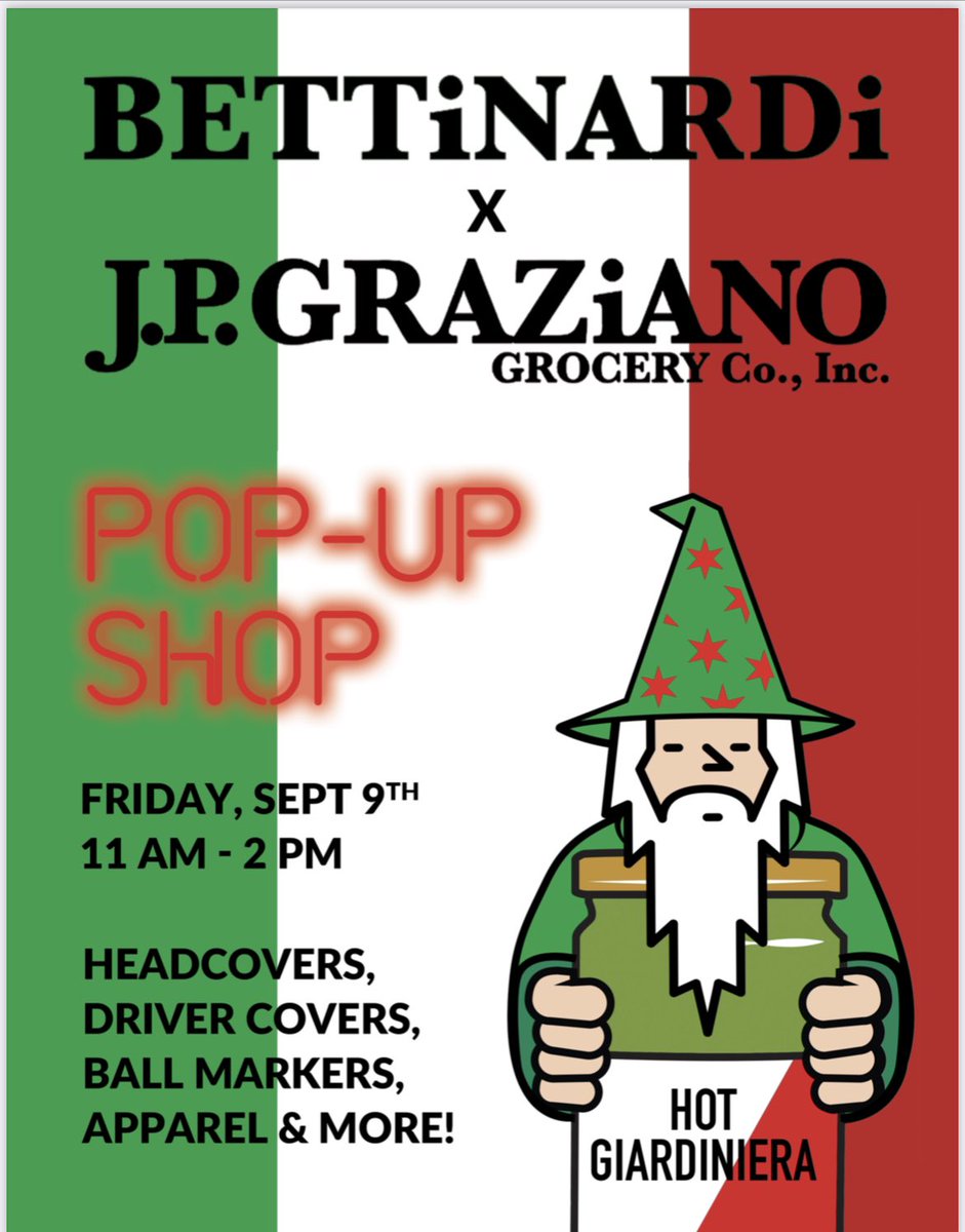 JPGraziano's tweet photo. If you know me, you know how much I love Golf! Over the top excited for the @BettinardiGolf Pop-Up shop THIS FRIDAY at JPG 11-2pm. Don’t miss out!! https://t.co/1XIPFwwmig