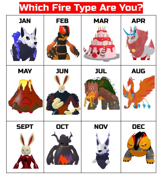 Loomian Legacy News Center on X: Based on your birth month, which fire type  are you?  / X