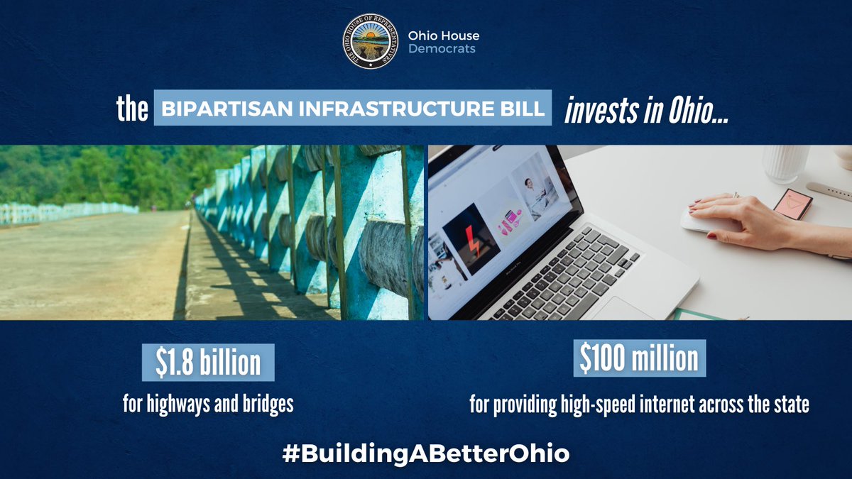 OHHouseDems's tweet photo. The #BipartisanInfrastructureBill is delivering for the people of Ohio. With billions invested, @POTUS and Democrats are making it safer for Ohioans to get to work or take their kids to school, and easier to get online and stay connected.
#BuildingABetterOhio https://t.co/wltZF3ewYJ
