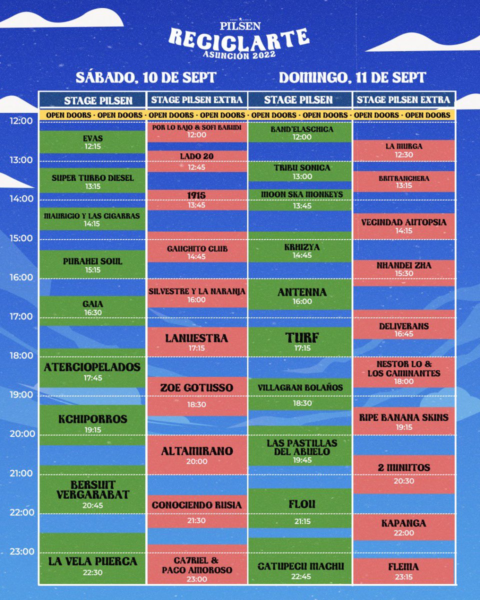 heinowpy's tweet photo. El #ReciclartePy está llegando 🤘🏻🎸🔥 te dejamos el set times de lo que nos espera este fin de semana, dos días a PURO ROCKKKK. 😜🙌🏻 ¿Are u ready for it?
#HEiNow https://t.co/ZDwNBOFIPM