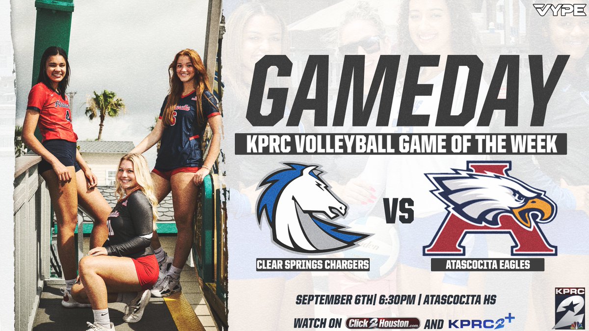 🏐<a href="/KPRC2/">KPRC 2 Houston</a> Volleyball Game of the Week🏐

<a href="/CSHSVolleyball/">Clear Springs VBall</a> travels to the Eagles Nest tonight to face <a href="/atascocita_vb/">AHS VOLLEYBALL</a> in a non-district showdown! #txhsvb (<a href="/HumbleISD/">Humble ISD</a> <a href="/HumbleISD_Ath/">Humble ISD Athletics</a>) 

WATCH LIVE: click2houston.com/watchlive/
