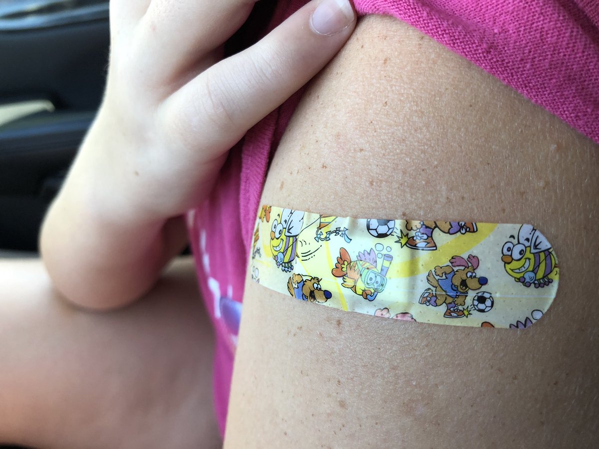 BlairKing_ca's tweet photo. Pretty cool bandaids for the #Covid booster. Getting my daughter ready for the new school year #bced https://t.co/SC6PFImxlY