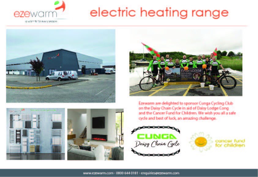 Ezewarm are delighted to sponsor our friends in Cong on their cycle for Daisy Lodge this week. A fantastic event, best of luck and please donate if you can at the link below

idonate.ie/fundraiser/Cun…