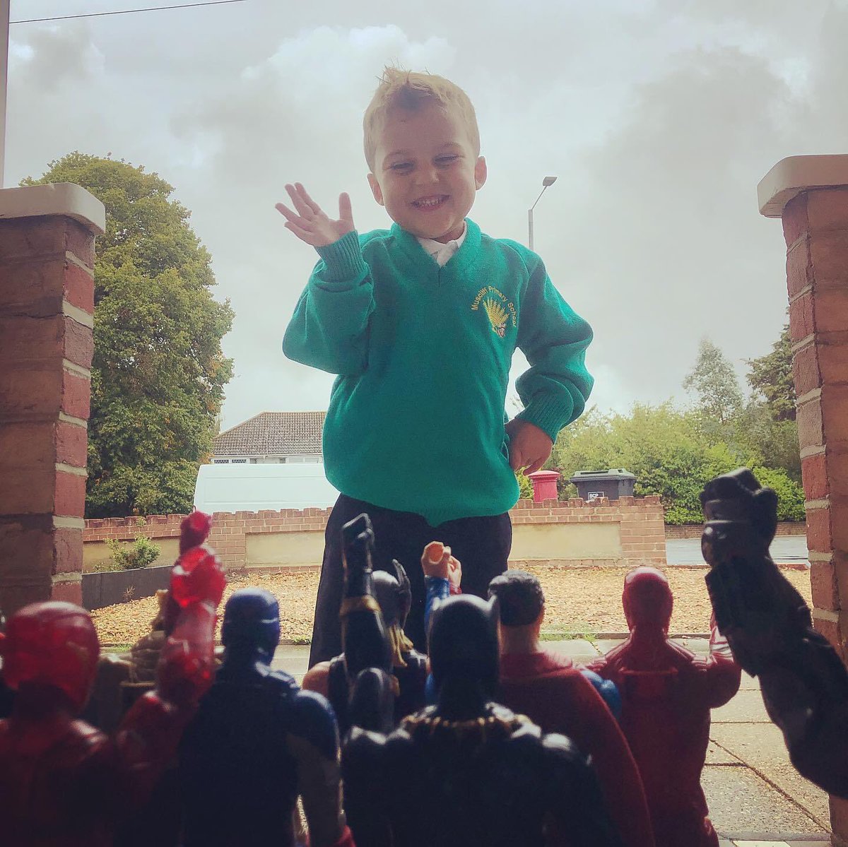 My grandson waving goodbye to his mates on his #firstdayofschool