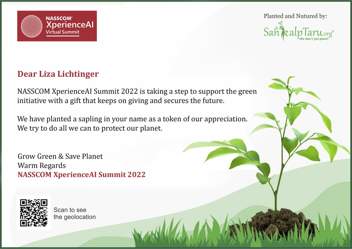 LichtLiza's tweet photo. THANK YOU @nasscom @ChawlaPriya for planting a Guava Tree in my name as a token of appreciation for my Green Initiatives focus. #thenewmic #gogreen #Greentech #welltech #india #TreeGift #femalepower https://t.co/dEXgv81Aqw