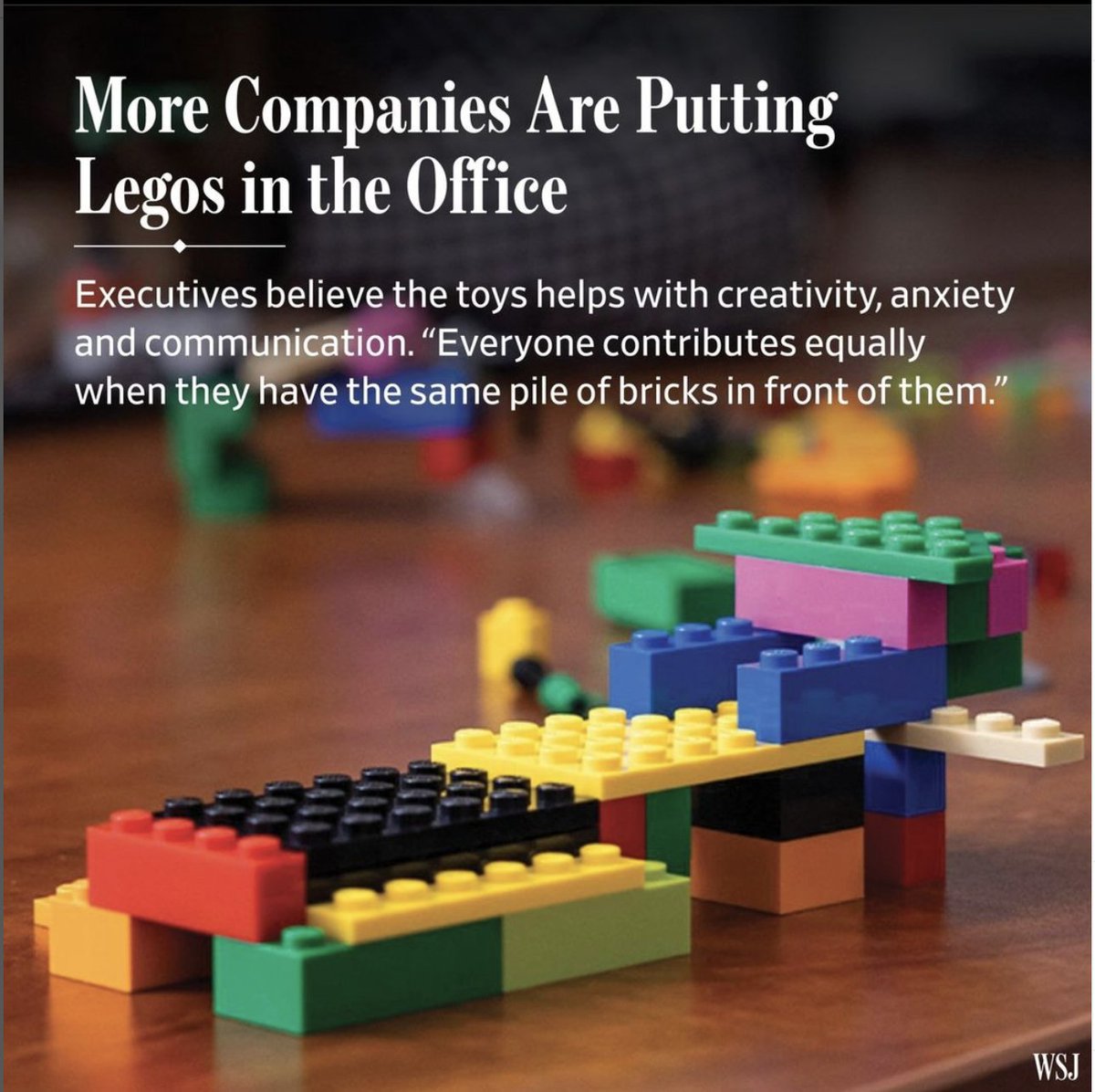 MorningBrew's tweet photo. Yes, why work from home when you can play with Legos in the office. (via @WSJ) https://t.co/nvfswlp11y