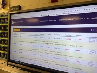 Mr. Anander's math money matters class is working on trading in the stock market.  He's teaching it so well that 9 of his students are performing better than him.  #WallStreetSurvivor #socialmediaintern