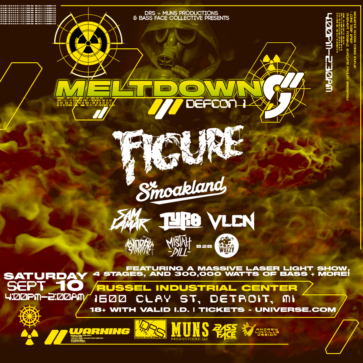 BassFaceMI's tweet photo. This Saturday
The bass wall is back!
πππ
β’οΈ Meltdown 9: Defcon 1 β’οΈ
September 10th 4pm-2am / 4 stages+20+ artists / 300k watts of sound / massive lasers at The Russell Industrial Center
Limited tickets available https://t.co/UWDvOLYq3h
#Detroit #detroitvenue #detroitshow #edm https://t.co/JBQdWyPMYn