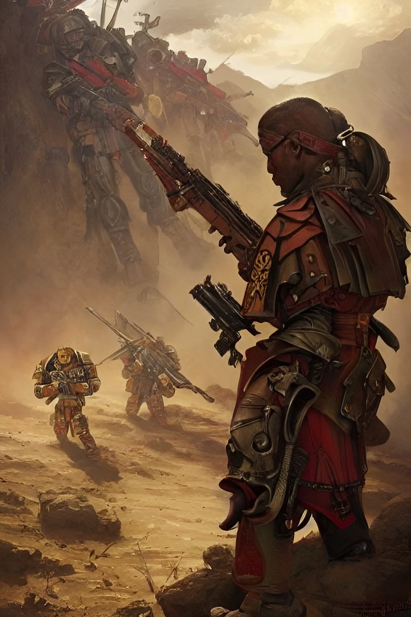 TheJudg34143061's tweet photo. Another batch of AI art. South African Border War but it's Warhammer 40k. The AI tends to smudge up the faces, but in this case I kinda like it. Makes em look battle hardened
#WarhammerCommunity #warhammer40000 #warhammerfanart #AIArtwork #SouthAfrica #AmIusinghashtagscorrectly https://t.co/cAV7fOxjT7