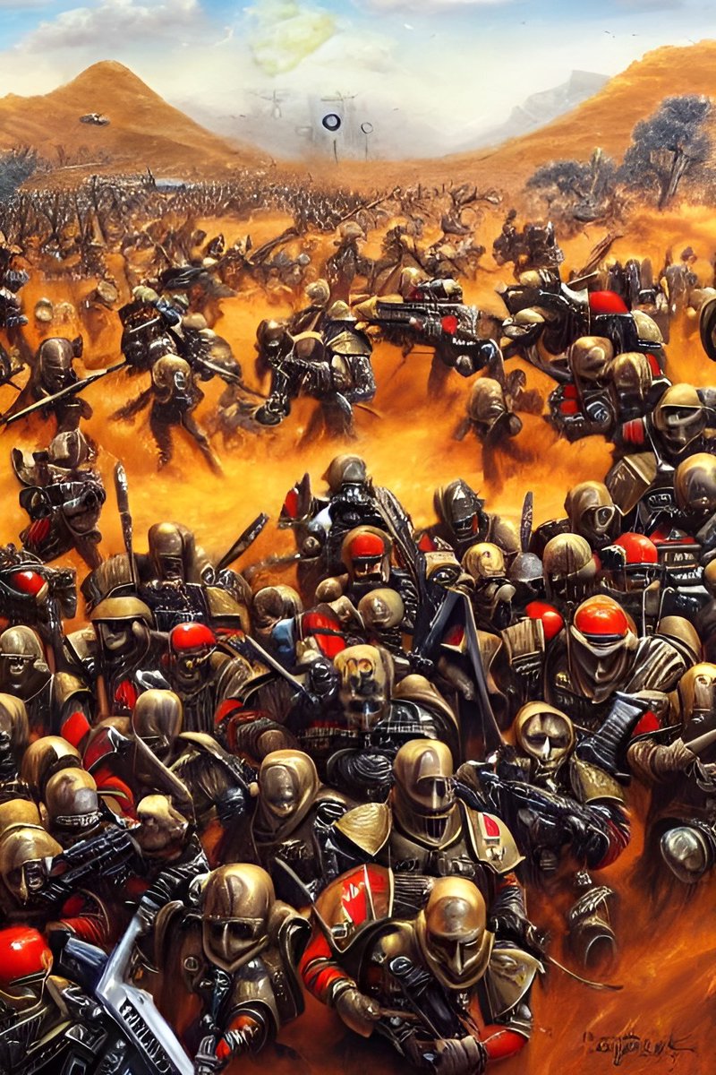 TheJudg34143061's tweet photo. Another batch of AI art. South African Border War but it's Warhammer 40k. The AI tends to smudge up the faces, but in this case I kinda like it. Makes em look battle hardened
#WarhammerCommunity #warhammer40000 #warhammerfanart #AIArtwork #SouthAfrica #AmIusinghashtagscorrectly https://t.co/cAV7fOxjT7