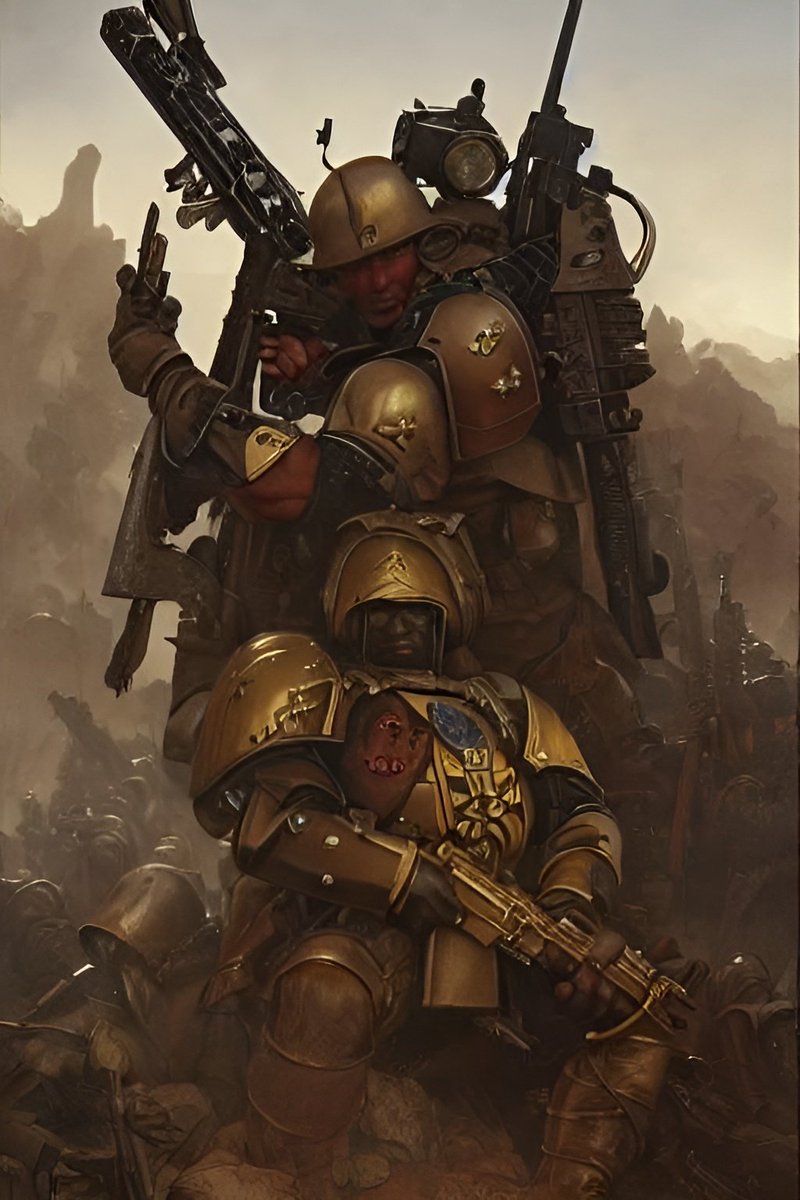 TheJudg34143061's tweet photo. Another batch of AI art. South African Border War but it's Warhammer 40k. The AI tends to smudge up the faces, but in this case I kinda like it. Makes em look battle hardened
#WarhammerCommunity #warhammer40000 #warhammerfanart #AIArtwork #SouthAfrica #AmIusinghashtagscorrectly https://t.co/cAV7fOxjT7