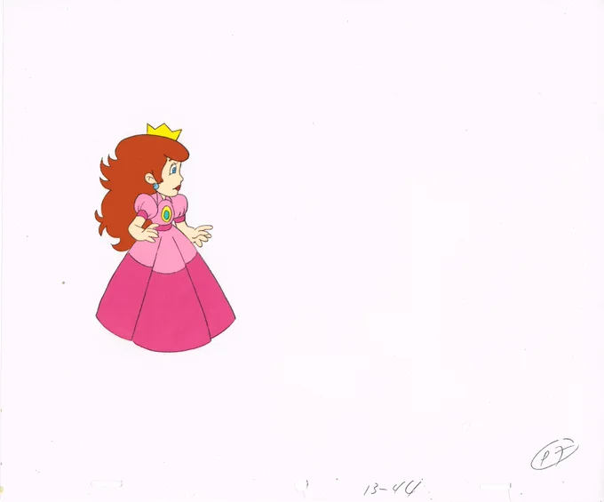 Super Mario World Animation Cel of Princess Toadstool from episode 12 A Little Learning. 