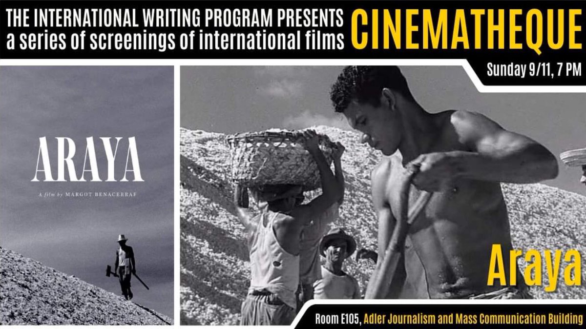 La inmensa película «Araya» de Margot Benacerraf llega a la cinemateca de Iowa gracias a <a href="/alt_ortega/">Joaquín Ortega, Ph.D.</a>, participante este año del <a href="/UIIWP/">International Writing Program</a>.