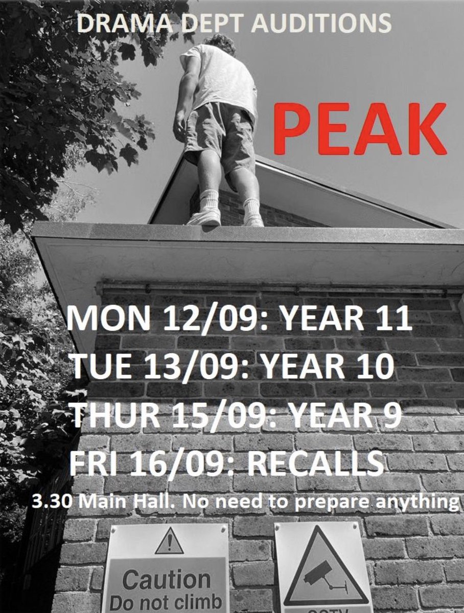 Drama Production open auditions next week for years 9,10 and 11. I will need some small ones too! <a href="/DorothyStringer/">Dorothy Stringer School | Education for Life</a> <a href="/lcgrout/">Miss Grout</a> <a href="/miss_k_poole/">Miss Poole</a> <a href="/liz_uren/">Liz Uren</a>