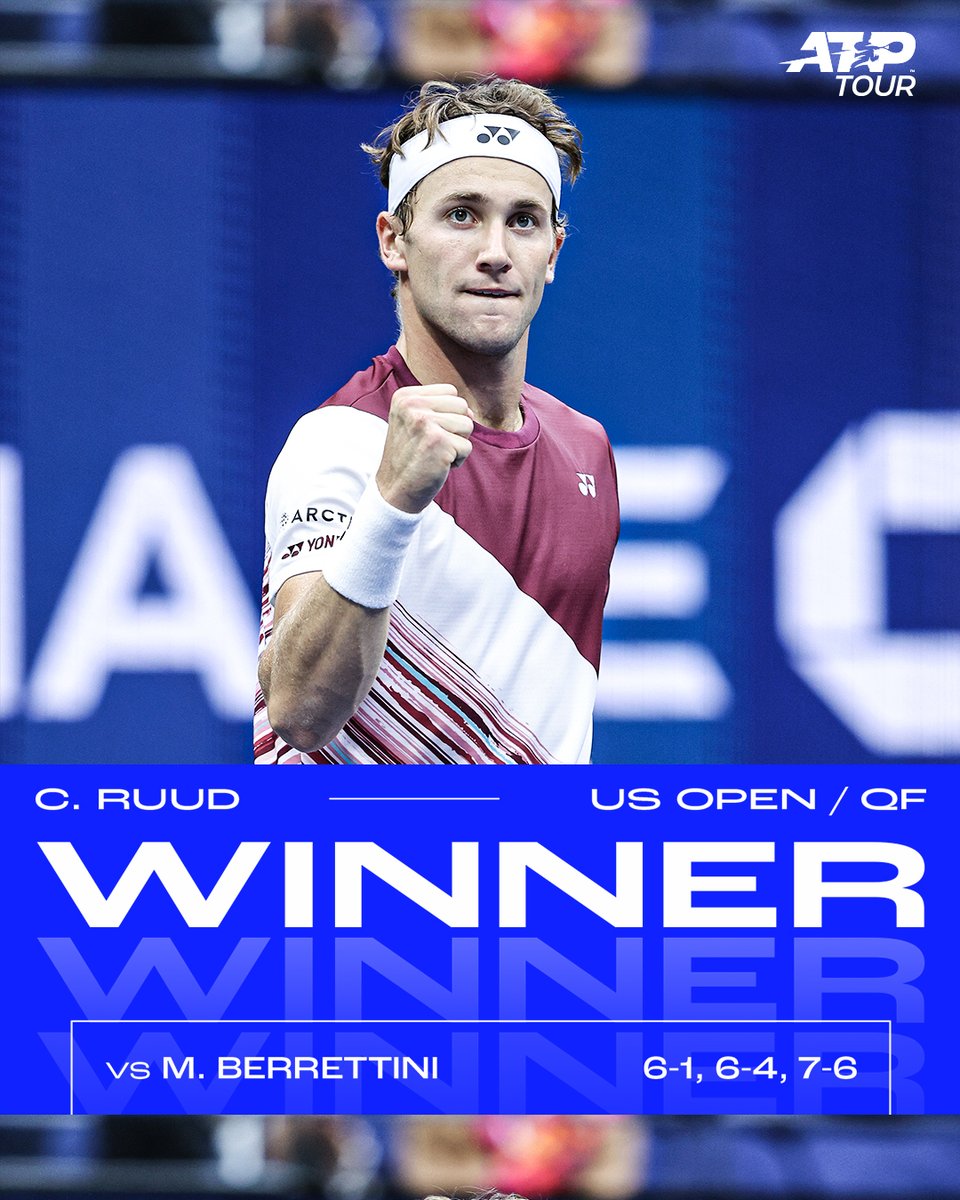 atptour's tweet photo. One. Step. Closer. 👏

@CasperRuud98 shines bright as he knocks out Berrettini 6-1, 6-4, 7-6(4).

@usopen | #USOpen https://t.co/VEnQnI9CSP
