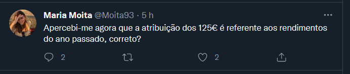 "Não sei se já perceberam, ou se tenho que fazer outro tweet, mas eu não sou pobre. Ganho mais de 2700€, e acho mm injusto estar a receber 125€ só porque ganhava menos no ano passado. Que fique claro que só vou receber 125€ por causa do ANO PASSADO. Agora sou rica (com noção)"