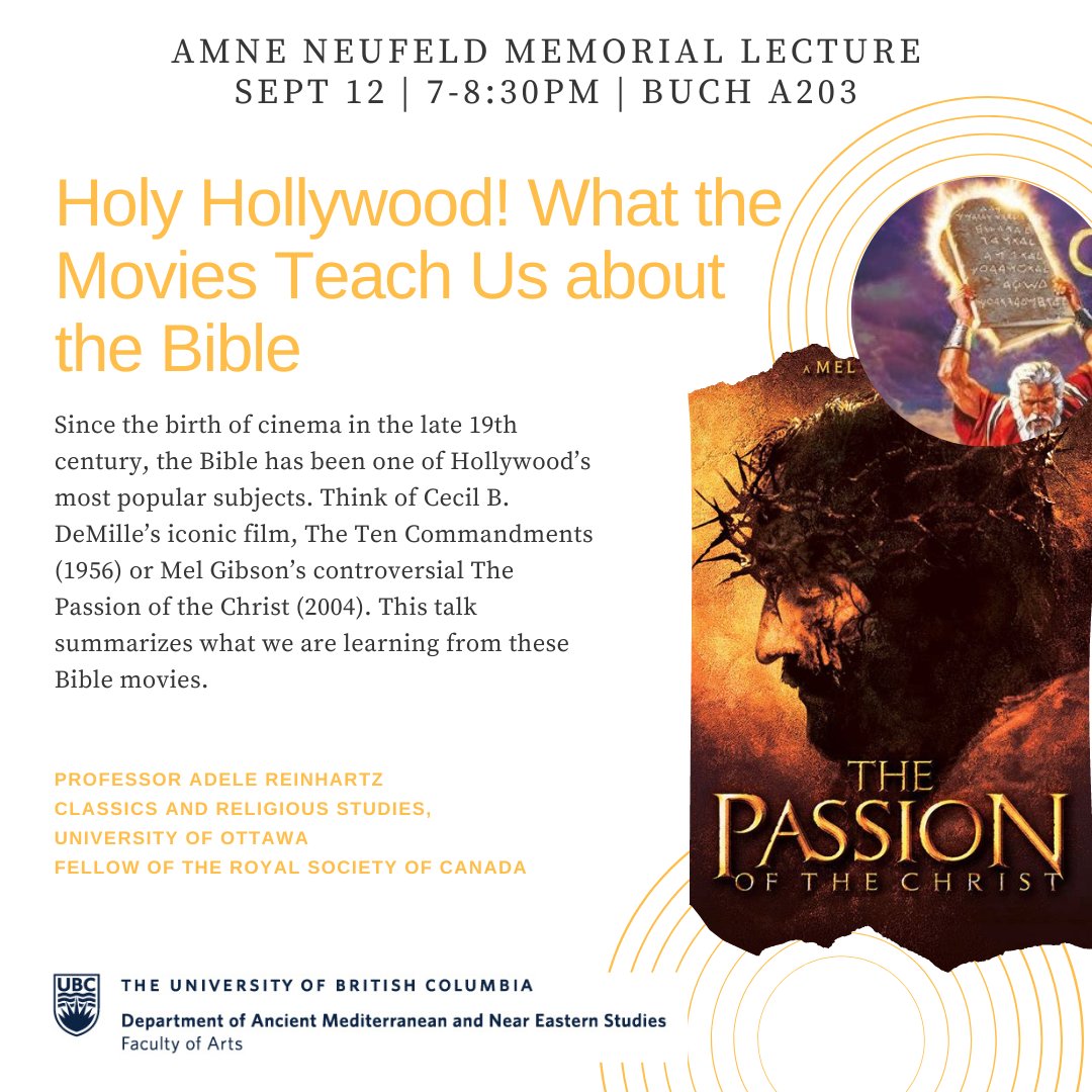 Please join us on Neufeld Memorial Lecture on Monday, September 12 with Professor Adele Reinhartz of The University of Ottawa. All are welcome. No registration needed.