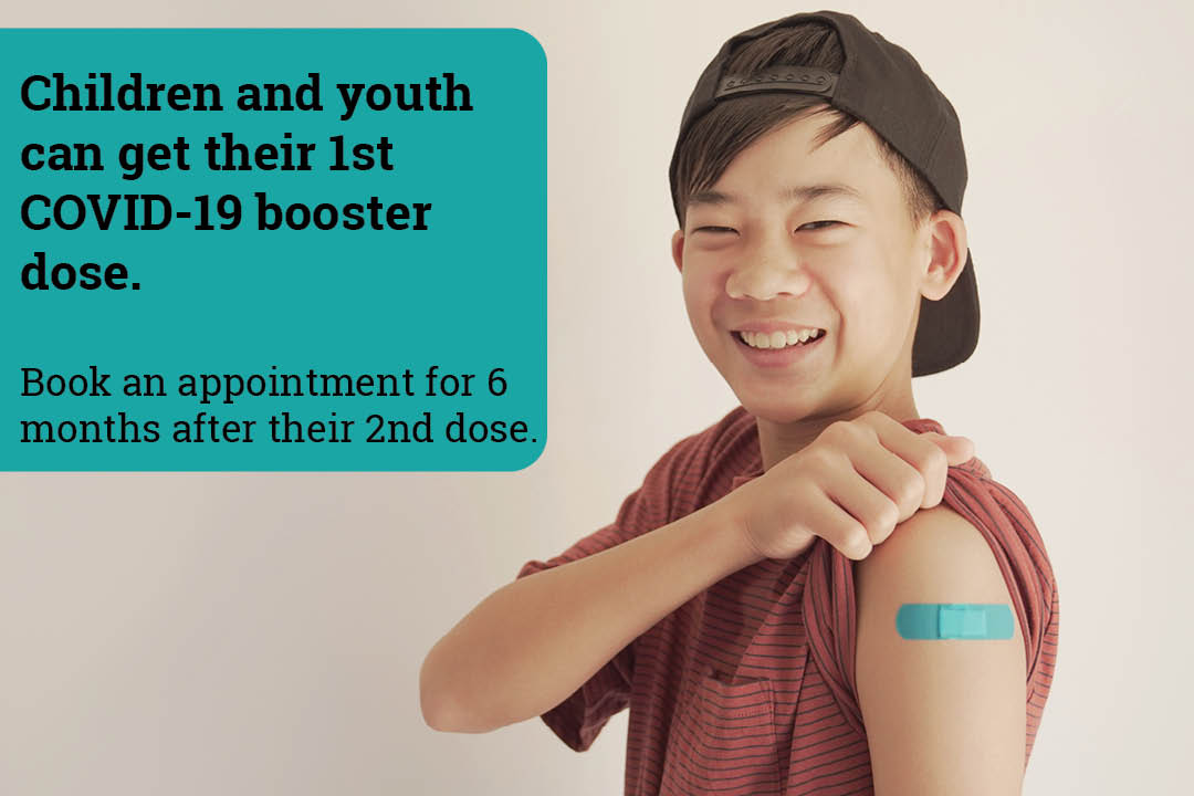 If your child is 5 -17 years old, you can schedule their 1st  COVID-19 booster dose at the recommended interval of 6 months after their 2nd dose.  They must be at least 5 years old on the day of their appointment. 

Book today using our online system! ow.ly/XQWS50KvRnB