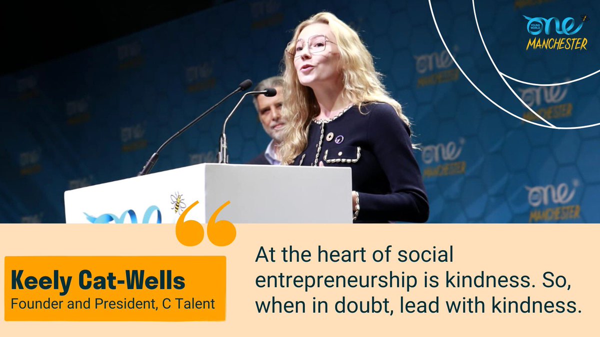 OneYoungWorld's tweet photo. "We all have an obligation to face the oppression and injustices we face in this world. We need cross-sectional activism, and businesses are a great vehicle for that." @KeelyCatWells, @C_TALENT_  #OYW2022 https://t.co/ynVkOuQ9Z3