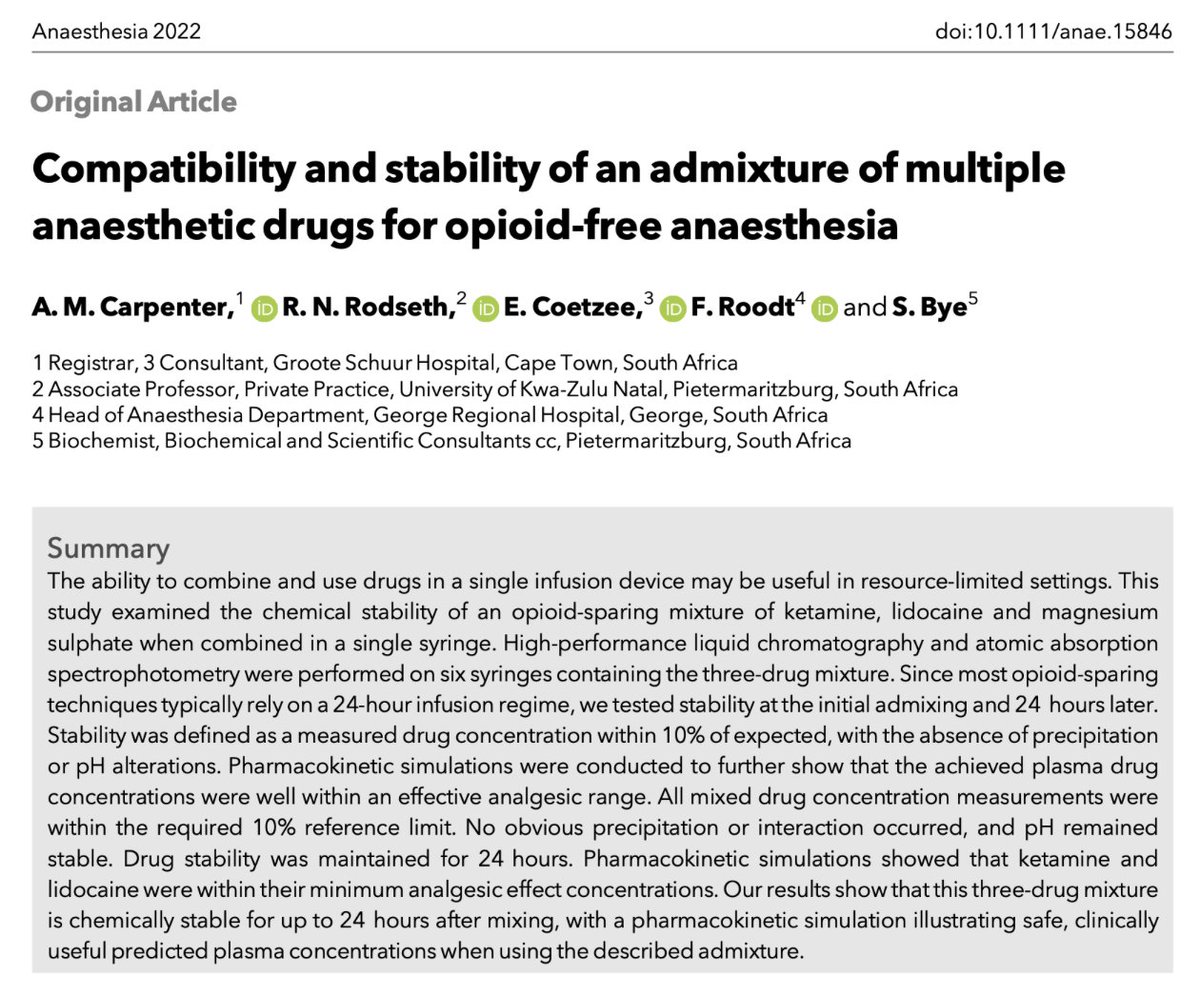 Anaes_Journal's tweet photo. 🔐Compatibility and stability of an admixture of multiple anaesthetic drugs for opioid-free anaesthesia.

This great new paper from @kwymansa is now #FreeForAWeek!

🔗https://t.co/xSwR0TR1p1 https://t.co/K0jfzDsD8k