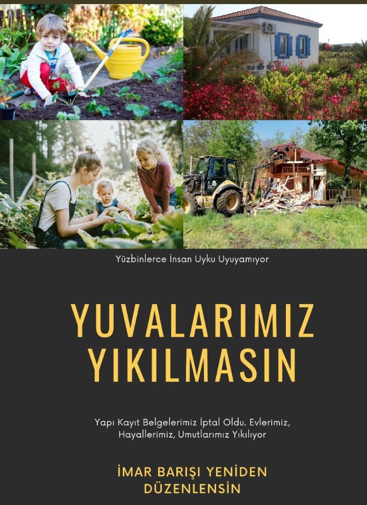 İmarBarışı HalkınYarası 
Devletimizden acil çözüm bekliyoruz. 4 yıl sonra evlerimizde yıkım korkusu ile yaşıyoruz.
#yapikayitgeriverilsin
#imarbarışıgüncellensin