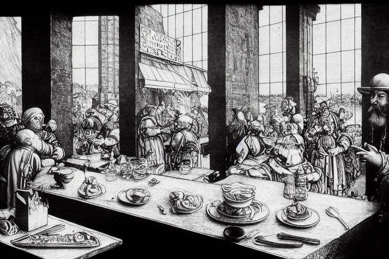 salkjorts's tweet photo. Albrecht Dürer’s engraving of a Panera (1506) exemplifies the Renaissance view of fast casual dining https://t.co/v9UGqsjozk