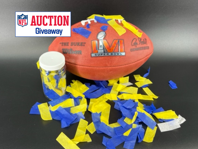 nflauction's tweet photo. GIVEAWAY ALERT 🚨 Celebrate the official Kickoff of the new NFL season and enter for your chance to win a Super Bowl LVI Authentic Football &amp; Post Super Bowl Confetti! Could you be the lucky winner? Follow @NFLAuction and RT for entry!🏈 https://t.co/uZ6uk4mYRi