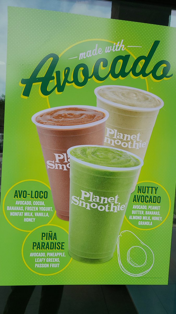 PlanetPtc's tweet photo. Try one of our new #avocado smoothies! Nutty Avocado is made w avocado, peanut butter, bananas, almond milk, honey and granola! #peachtreecorners #norcrossga #johnscreekga #duluthga #gwinnett #wesleyanwolves #pcbchurch #perimeterchurch #pcbc #atl https://t.co/HNjY0v4nkj